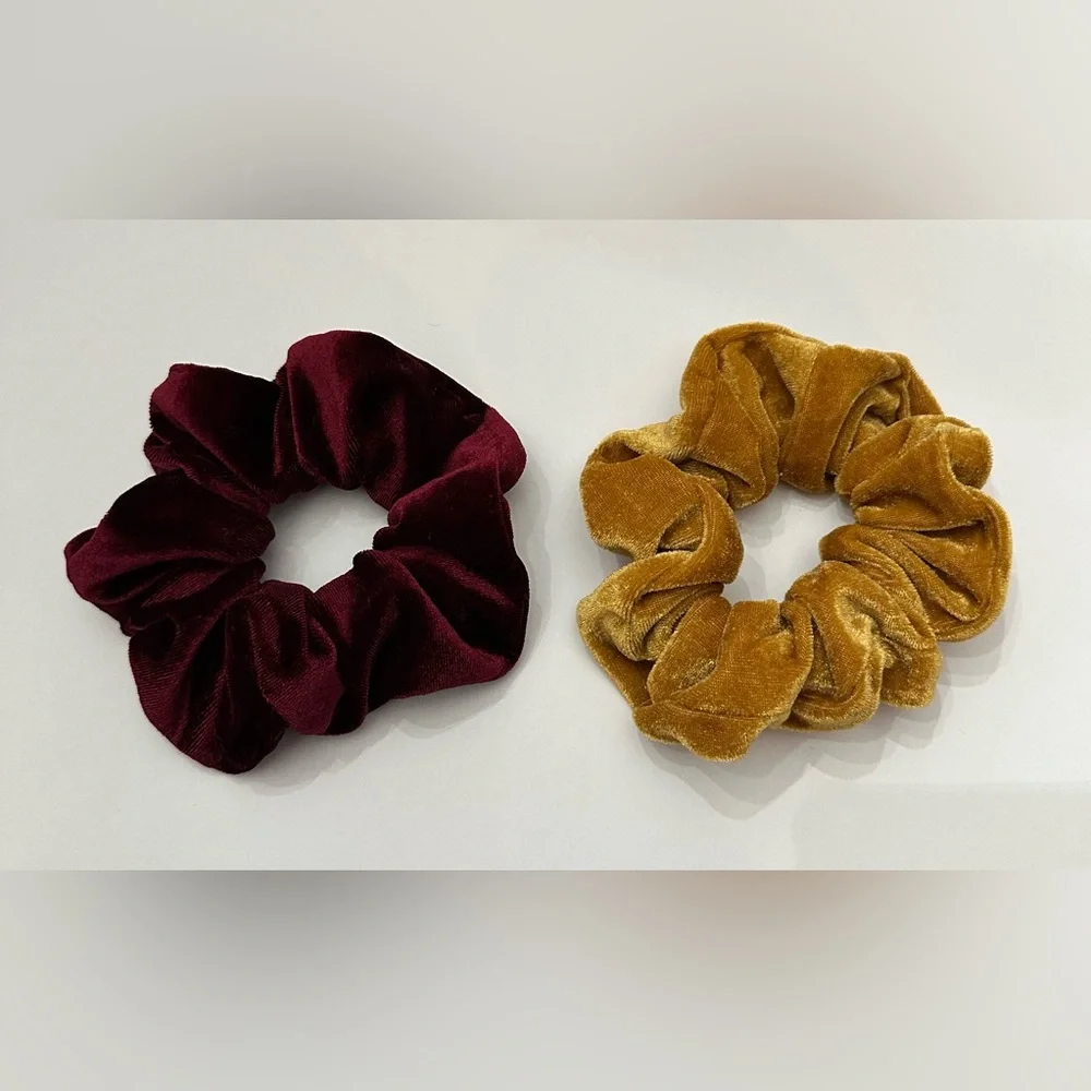 NWOT Velvet Fall Chunky Hair Scrunchie 2-Pack Wine Burgundy Yellow Gold One Size